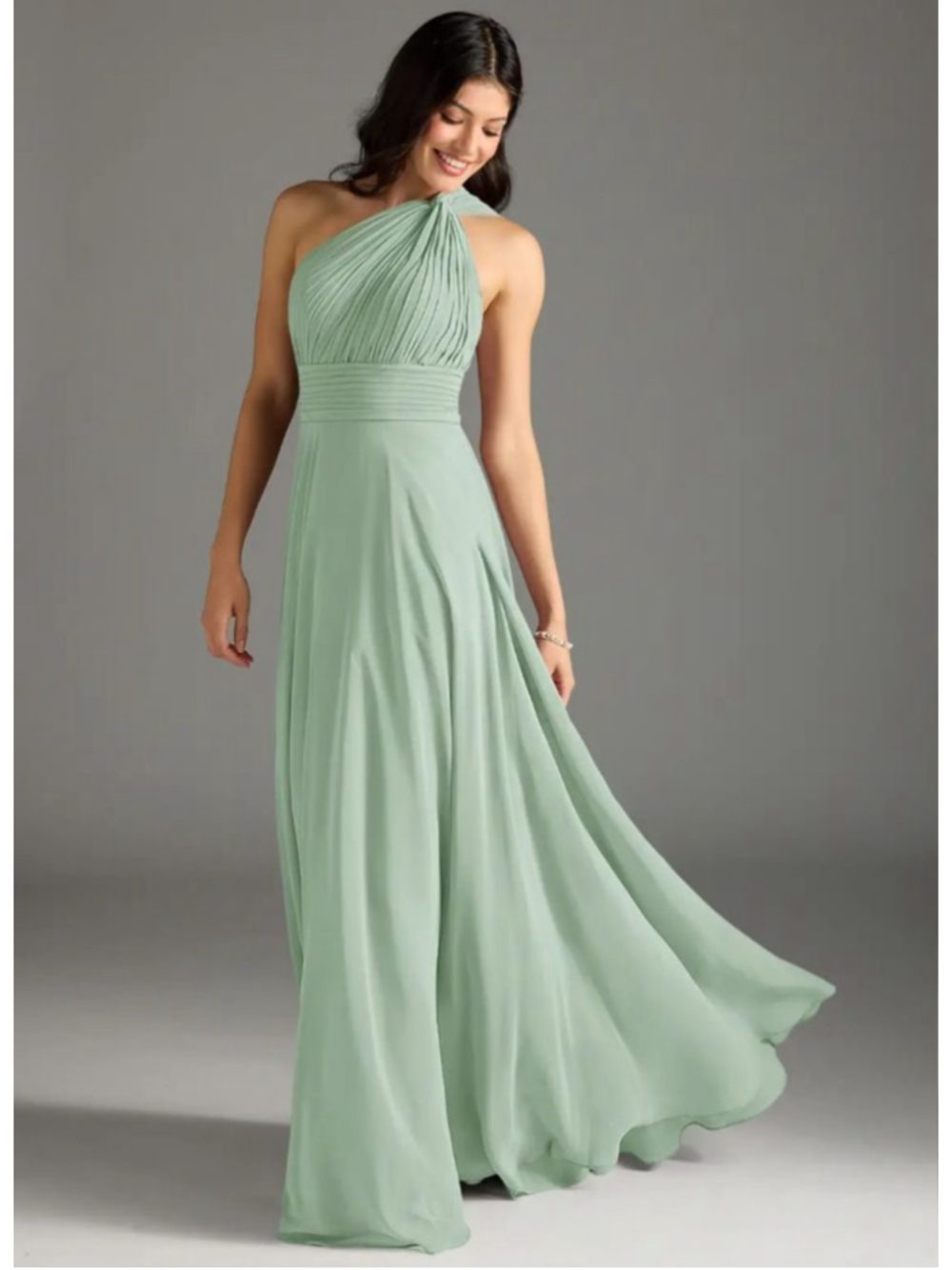 Women's Azazie Charlize Agave One-Shoulder Maxi Dress Size Large C/D Cup Size